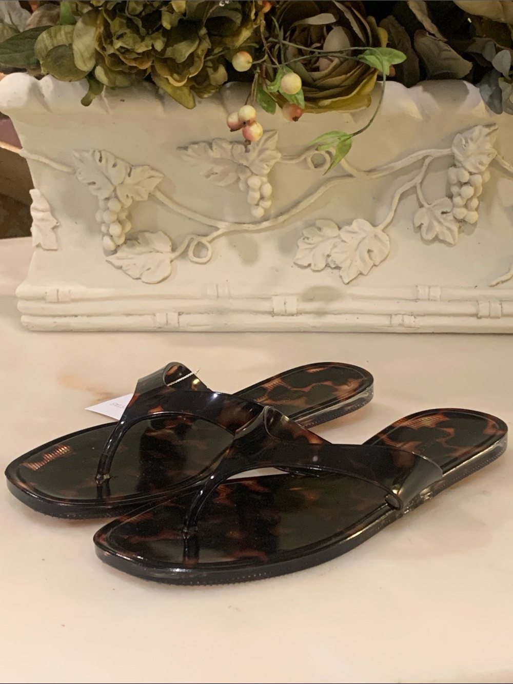 Caroline Constas Tortoiseshell Brown Black Jelly Thong Sandals